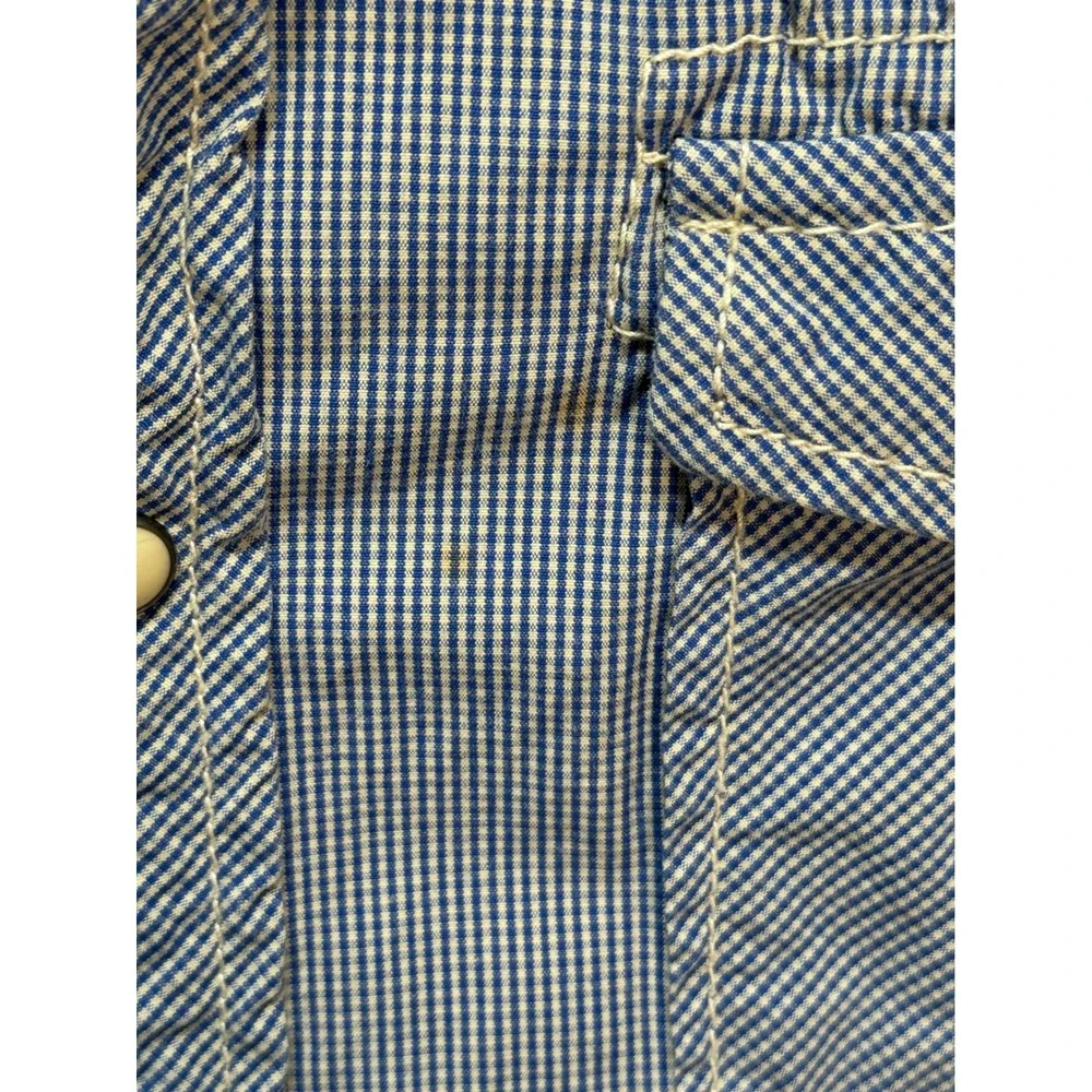 Scotch & Soda Mens Blue‎ Gingham Western Pearl Snap Shirt Graphic Back Large